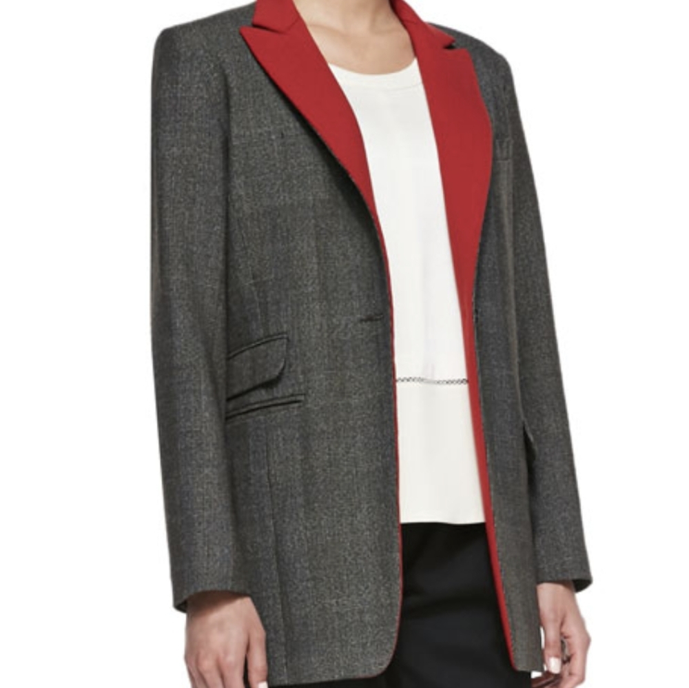 Rag & Bone Paloma Check Grey Blazer w/ Red Collar
